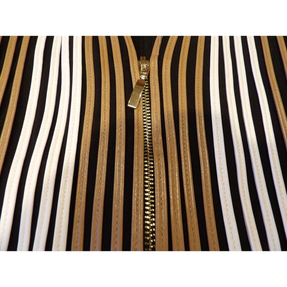 ChicosTravelers 3 XL 16/18 Faux Lines Leather Striped Jacket Brown Black White - Picture 4 of 13